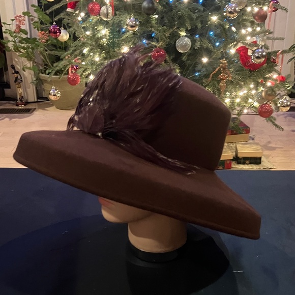 Elegant Brown Wool Feathered Women's Hat - Picture 4 of 5